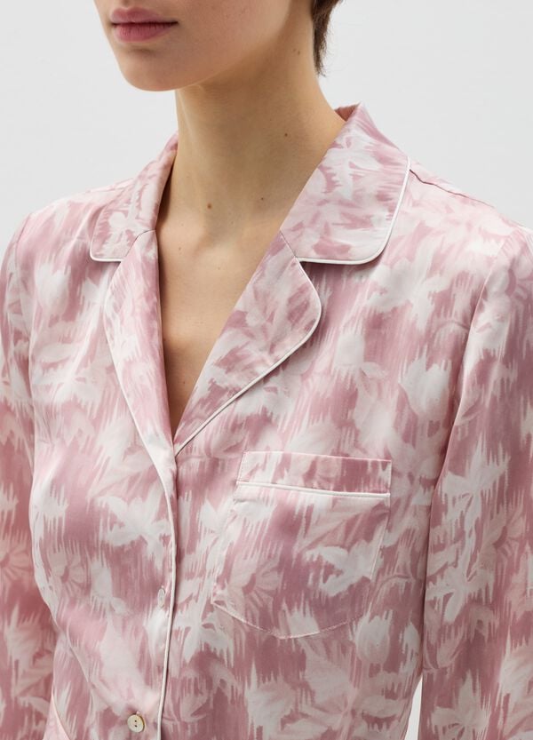 Ovs Top Pigiama In Satin Rosa E Bianco Con Cintura