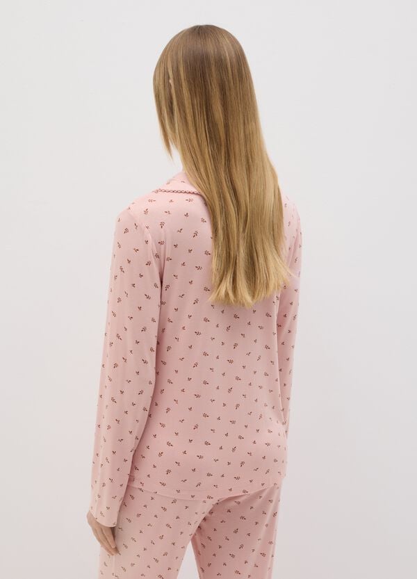 Ovs Top Pigiama Rosa Con Stampa Foglioline