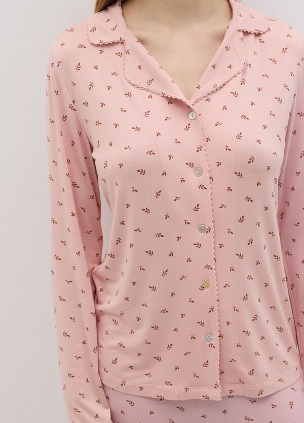 Ovs Top Pigiama Rosa Con Stampa Foglioline