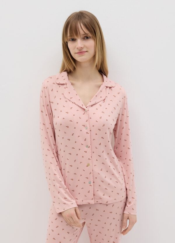 Ovs Top pigiama rosa con stampa foglioline