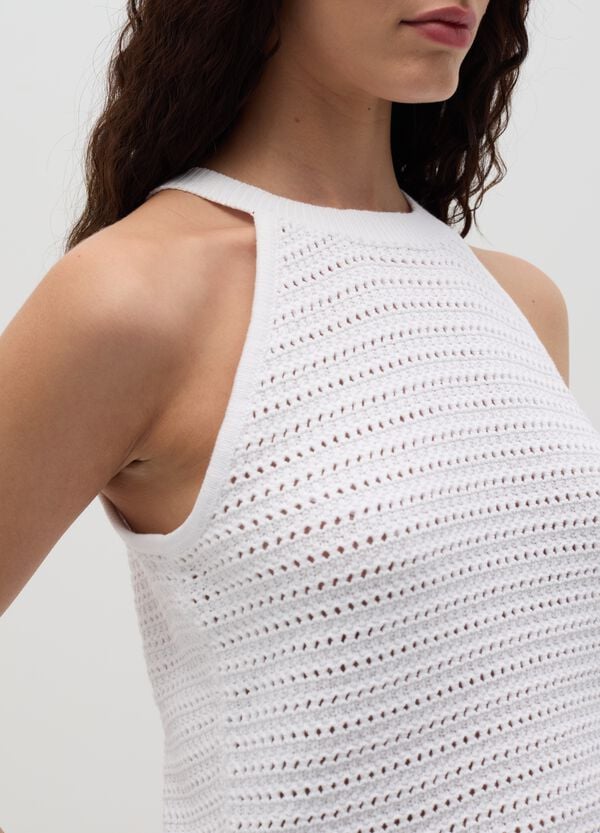 Ovs Top Traforato Con Scollo Halter Bianco