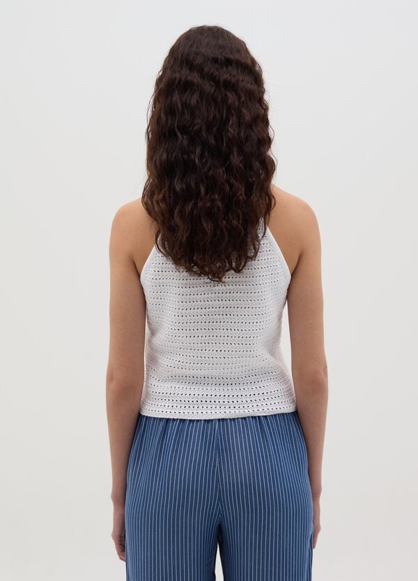 Ovs Top Traforato Con Scollo Halter Bianco