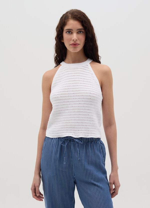 Ovs Top Traforato Con Scollo Halter Bianco