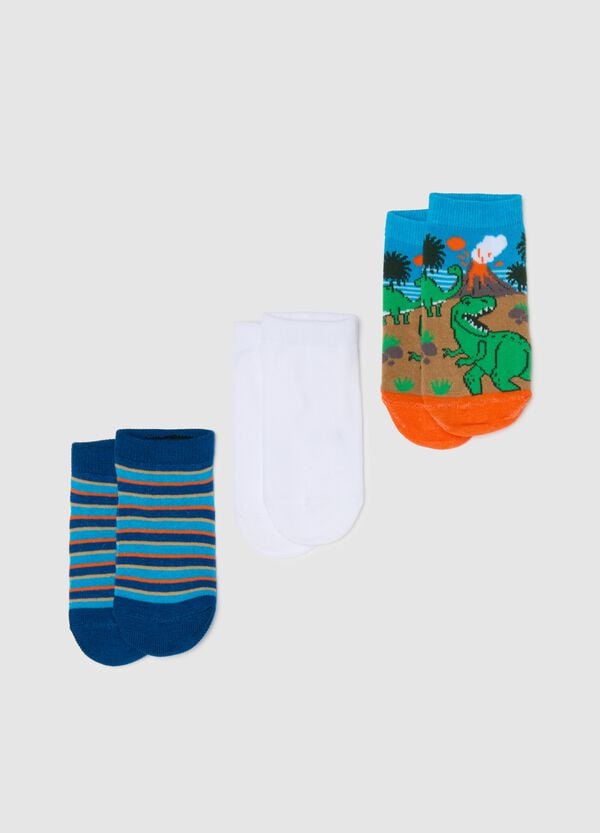 Ovs Tripack calze con disegno dinosauri e righe