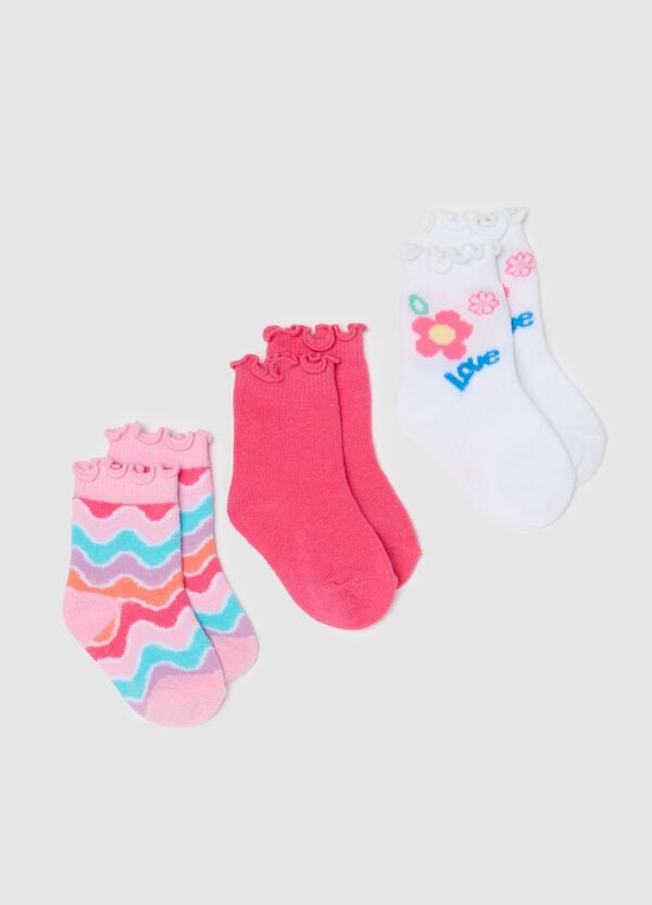 Ovs Tripack calze con disegno righe e fiore