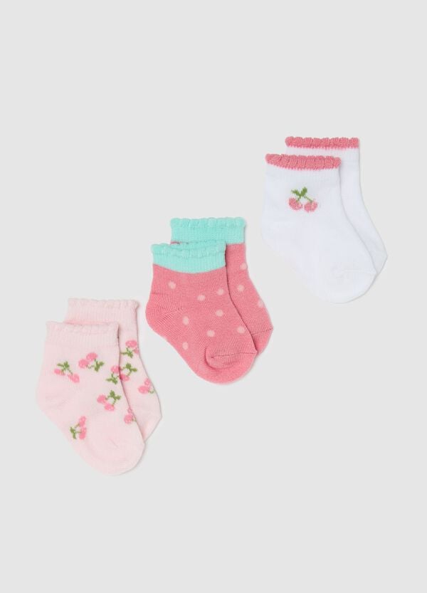 Ovs Tripack calze corte stretch disegno ciliegie