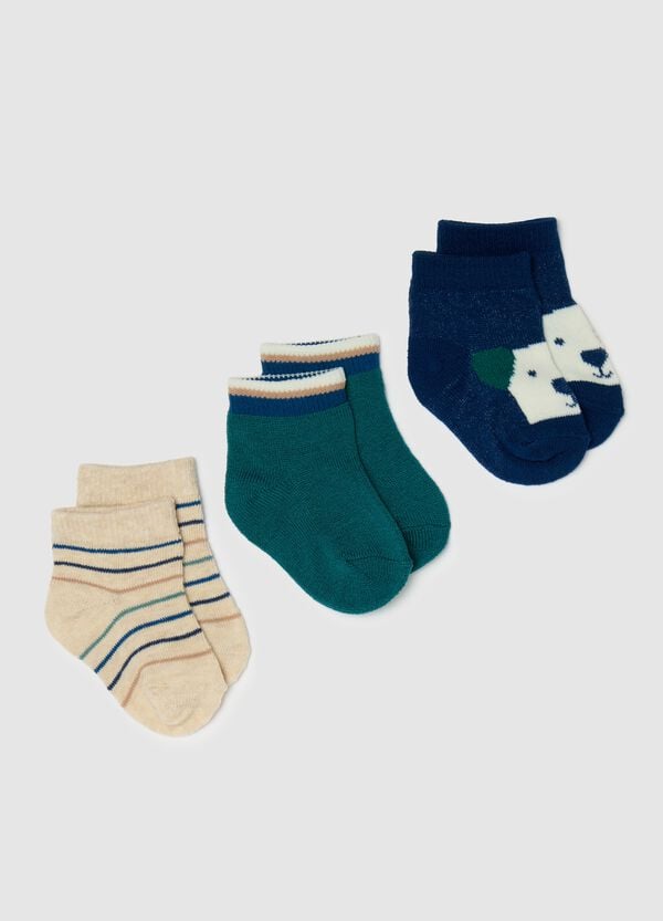 Ovs Tripack calze corte stretch righe e cagnolino