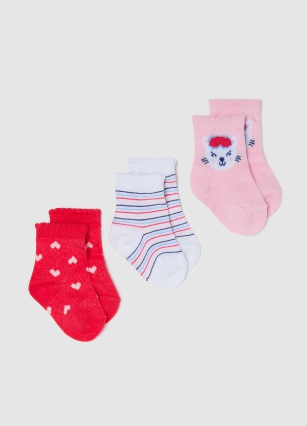 Ovs Tripack calze fantasia a righe e disegno cuori
