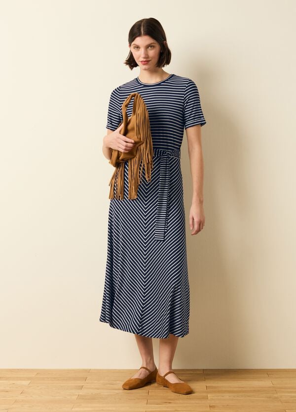 Ovs Vestito A Righe In Lurex Con Cintura