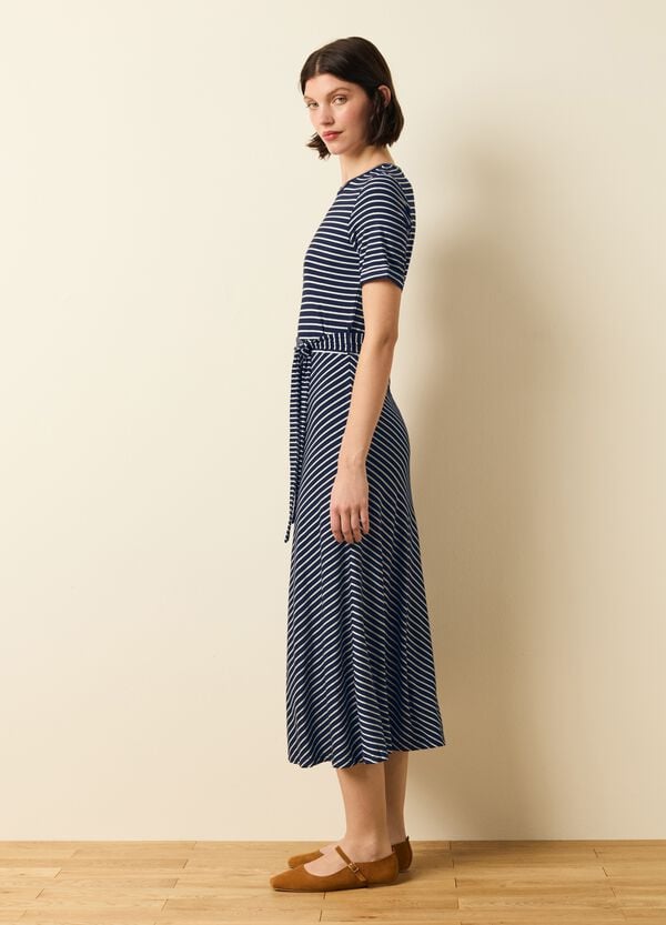 Ovs Vestito A Righe In Lurex Con Cintura