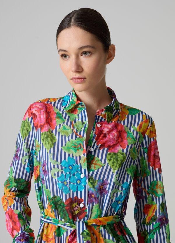 Ovs Vestito Chemisier A Righe Con Disegno A Fiori