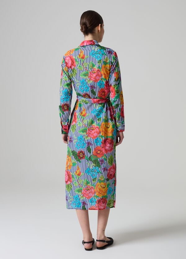 Ovs Vestito Chemisier A Righe Con Disegno A Fiori