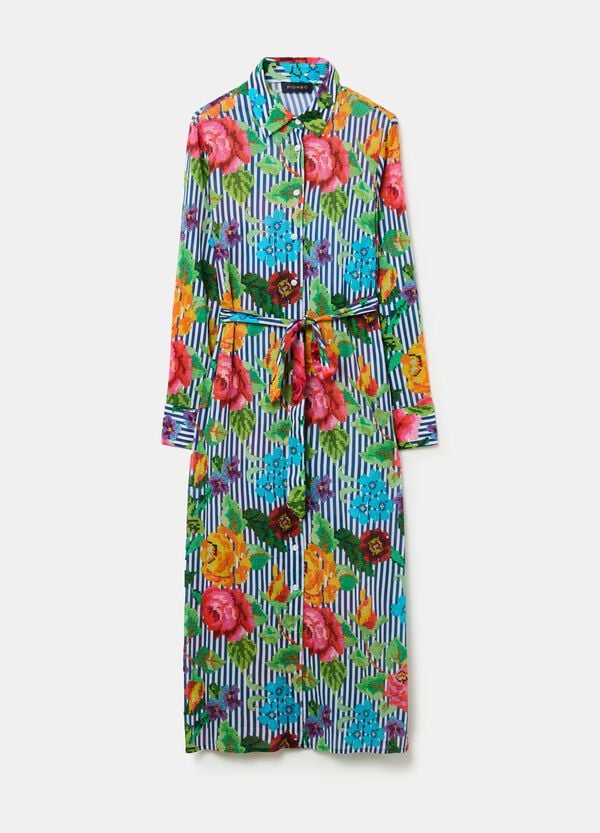 Ovs Vestito Chemisier A Righe Con Disegno A Fiori