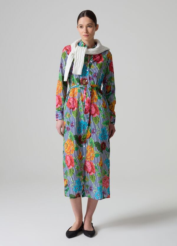 Ovs Vestito chemisier a righe con disegno a fiori