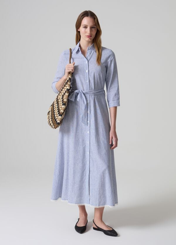 Ovs Vestito chemisier a righe sottili con cintura