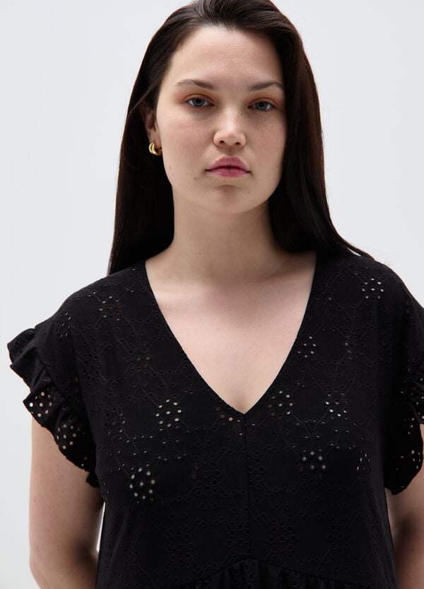 Ovs Vestito Corto In Sangallo Curvy