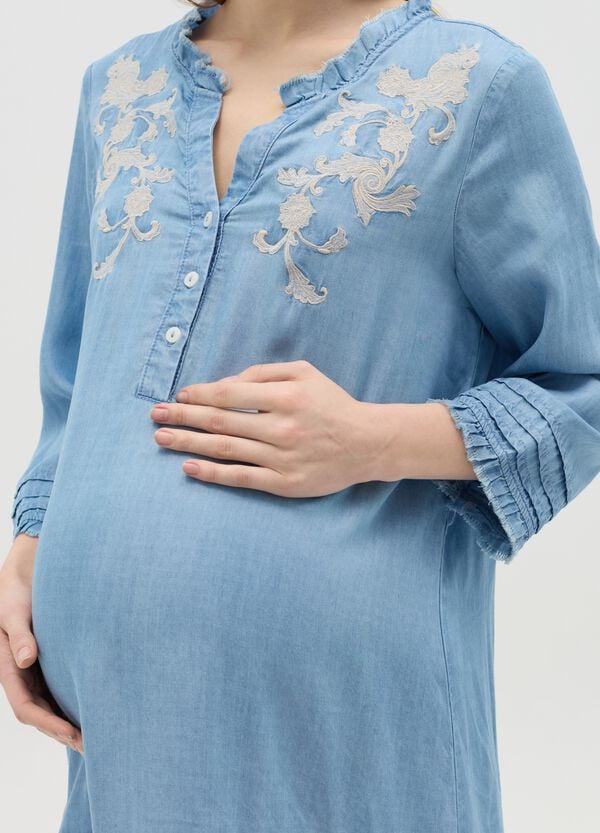 Ovs Vestito Corto Premaman In Tencel Con Ricamo