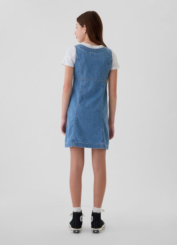 Ovs Vestito Corto Smanicato In Denim Con Bottoni