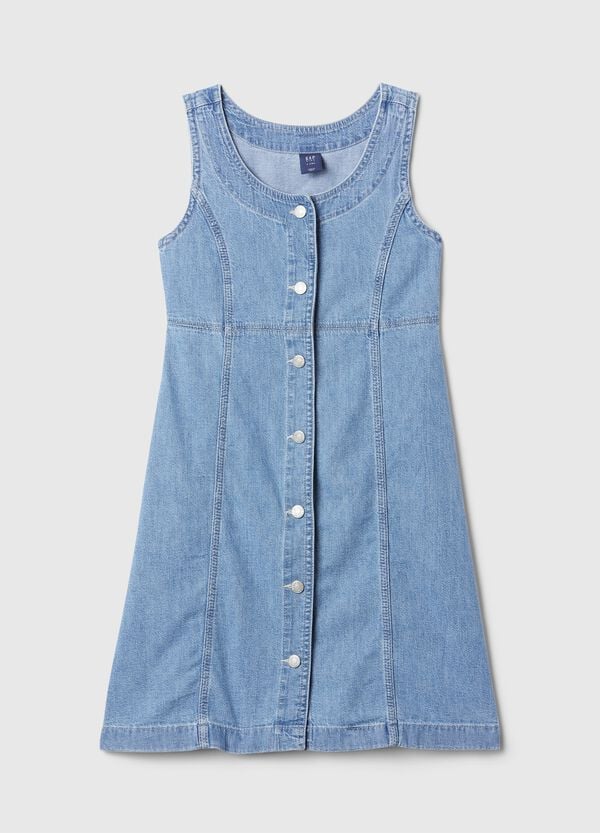 Ovs Vestito Corto Smanicato In Denim Con Bottoni