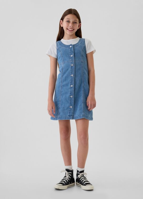 Ovs Vestito corto smanicato in denim con bottoni