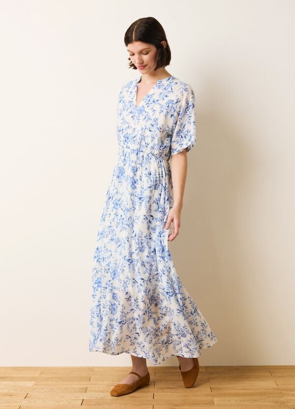 Ovs Vestito Lungo Floreale Scollo A V