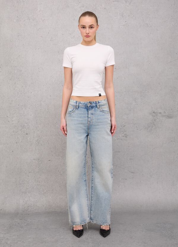 Ovs Wide Leg Denim Vintage Light Blue