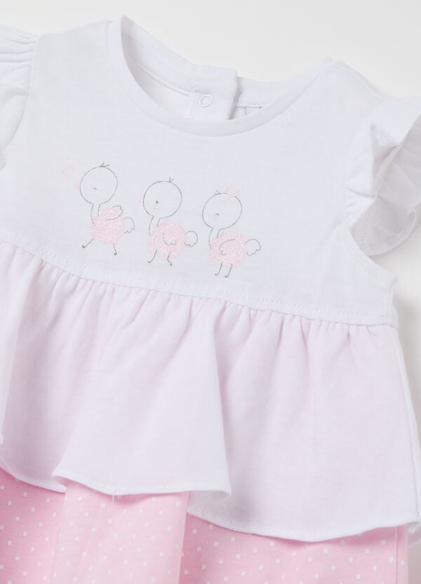 Ovs Pagliaccetto In Cotone Con Volant E Stampa Glitter