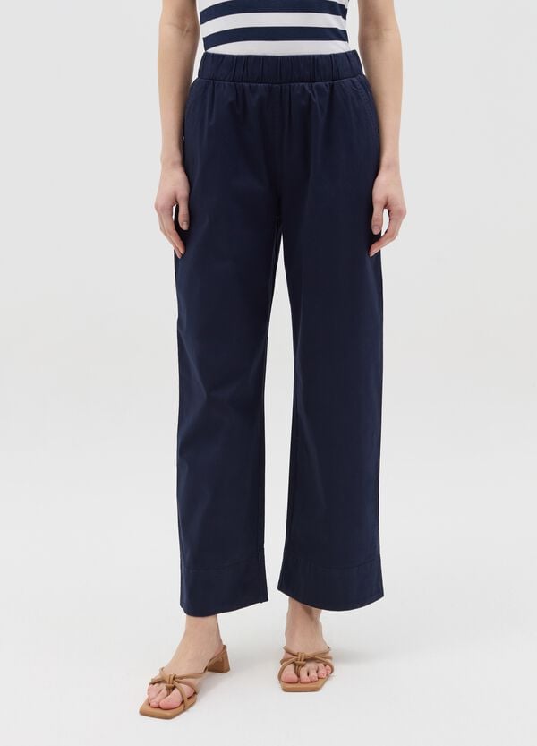 Ovs Pantalone A Gamba Larga In Cotone Stretch Blu Navy