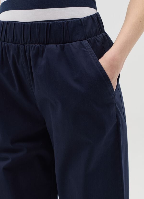 Ovs Pantalone A Gamba Larga In Cotone Stretch Blu Navy