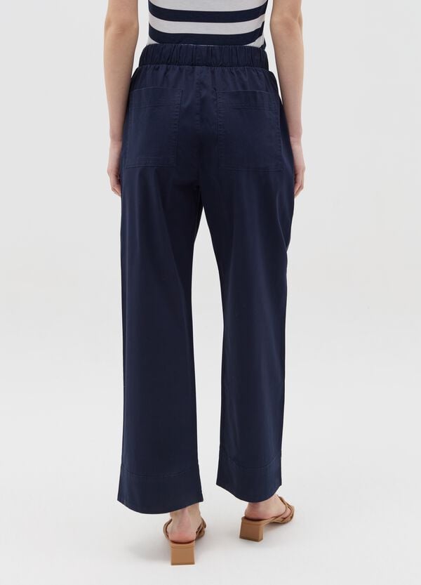 Ovs Pantalone A Gamba Larga In Cotone Stretch Blu Navy