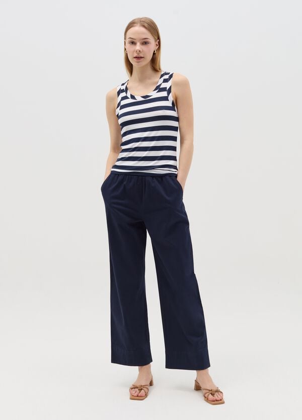 Ovs Pantalone a gamba larga in cotone stretch blu navy