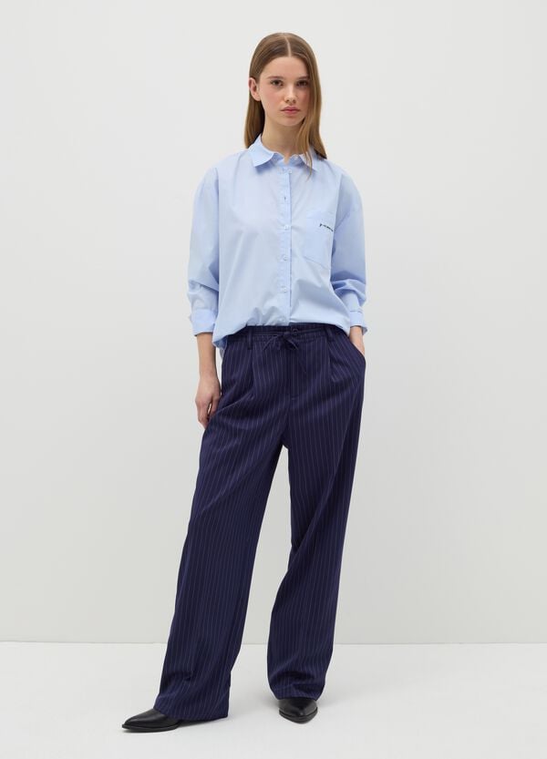 Ovs Pantalone gessato a gamba larga blu con cintura