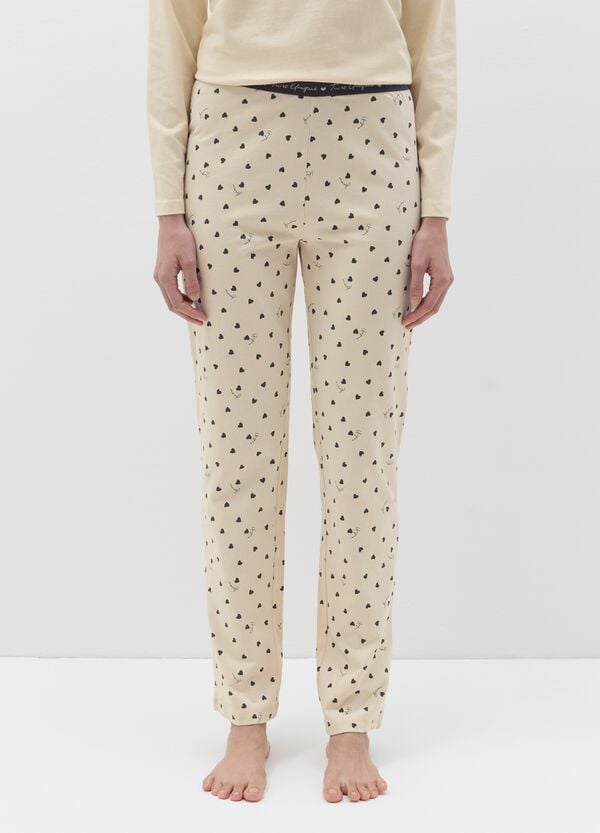 Ovs Pantalone Pigiama A Cuoricini Con Elastico A Contrasto