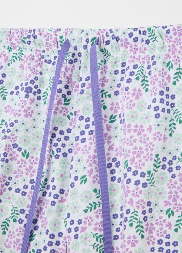 Ovs Pantalone Pigiama Corto Bianco Con Coulisse E Stampa Fiorellini