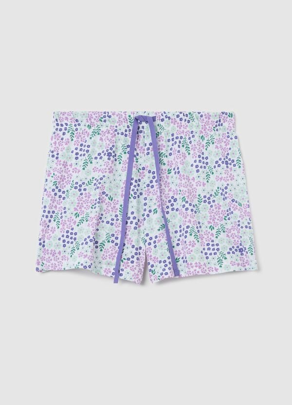 Ovs Pantalone pigiama corto bianco con coulisse e stampa fiorellini