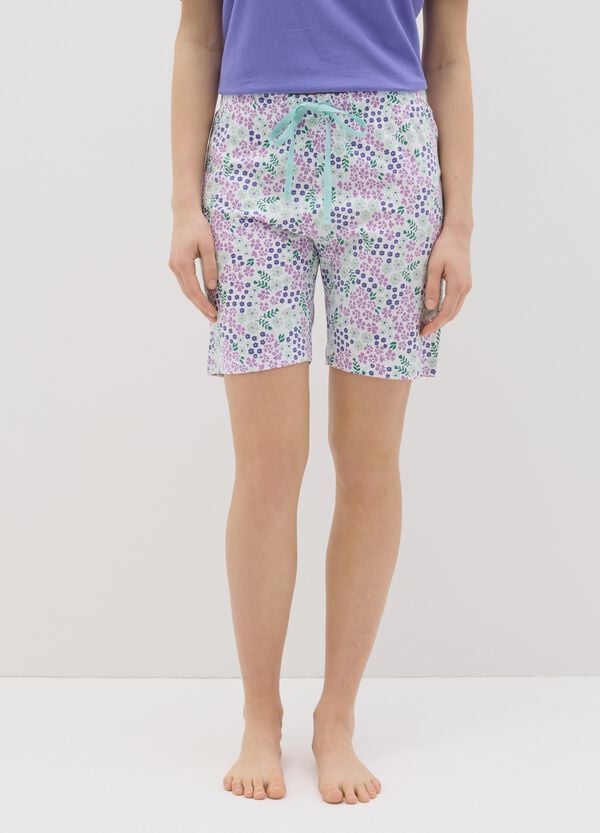 Ovs Pantalone Pigiama Corto In Cotone Bianco Stampa Fiorellini