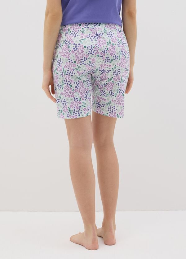 Ovs Pantalone Pigiama Corto In Cotone Bianco Stampa Fiorellini