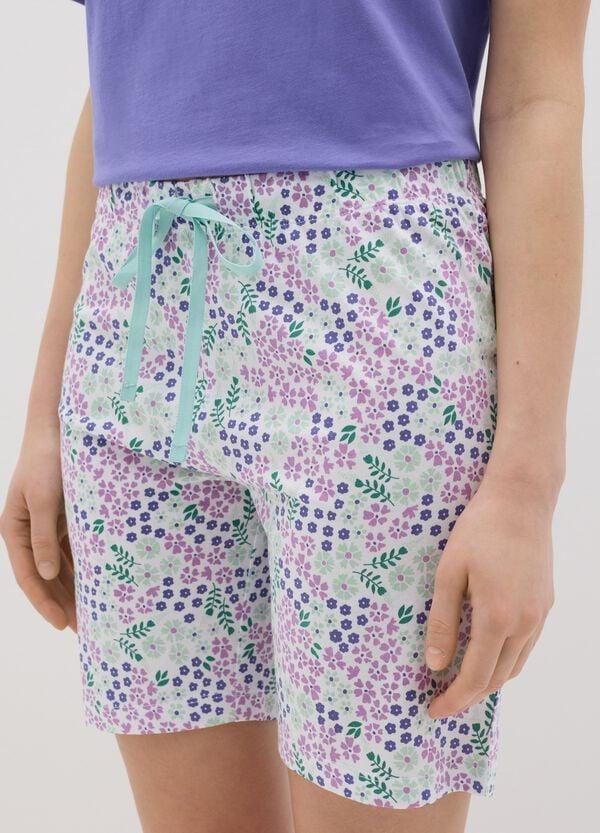 Ovs Pantalone Pigiama Corto In Cotone Bianco Stampa Fiorellini