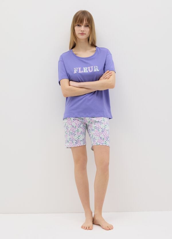 Ovs Pantalone pigiama corto in cotone bianco stampa fiorellini