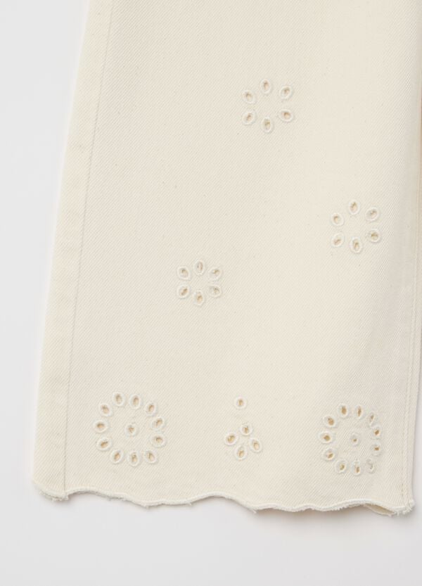 Ovs Pantaloni In Drill Con Ricamo Floreale Traforato