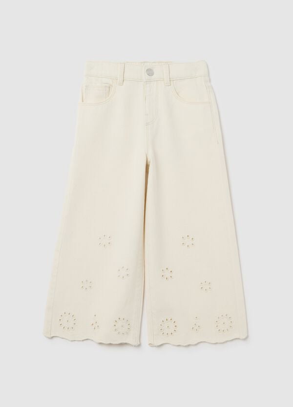 Ovs Pantaloni in drill con ricamo floreale traforato