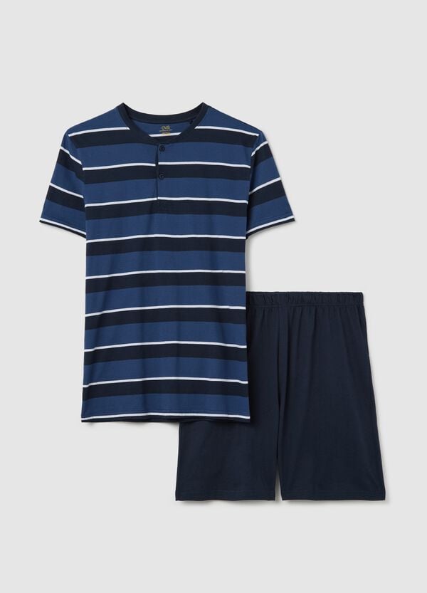 Ovs Pigiama corto blu in cotone con fantasia a righe