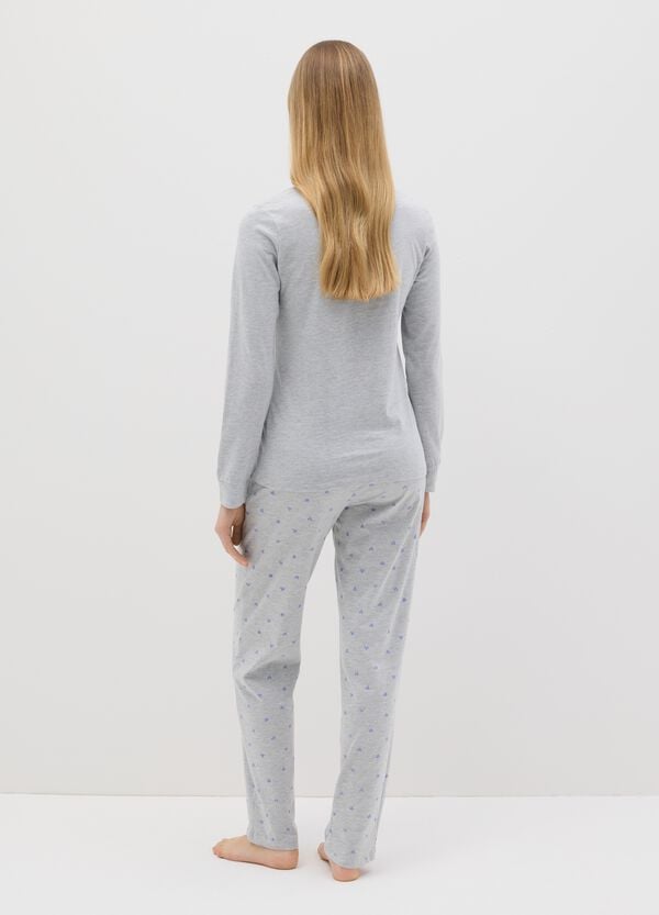 Ovs Pigiama Grigio In Puro Cotone Con Stampa "Bonjour Mon Amour"