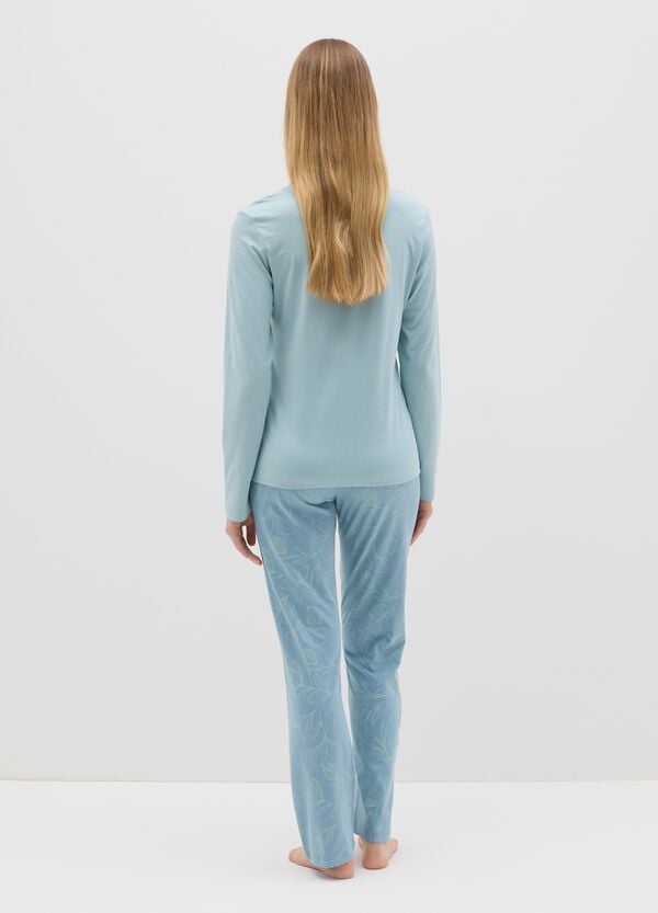 Ovs Pigiama In Cotone Azzurro Con Scollo Serafino E Stampa