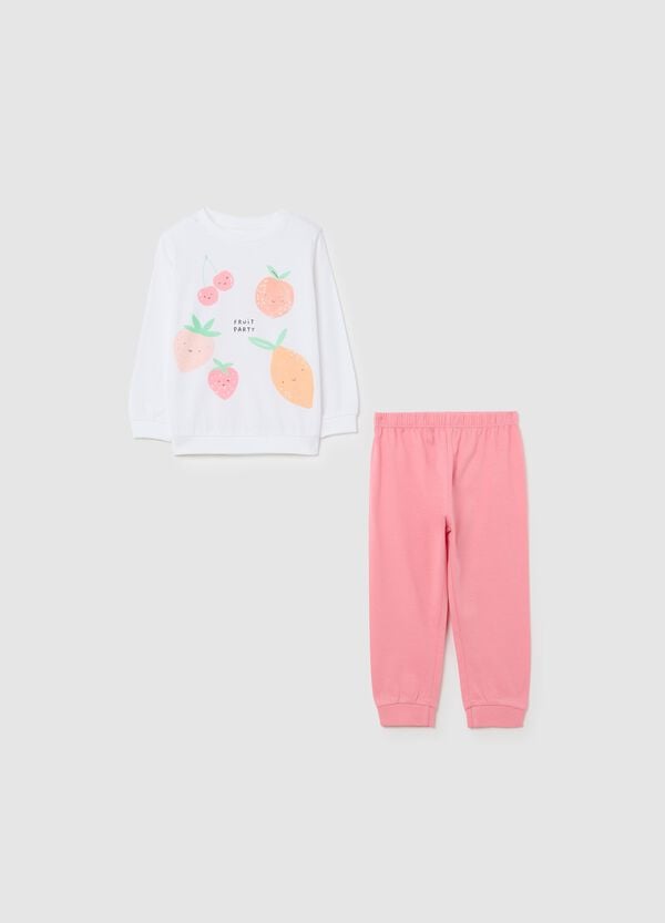 Ovs Pigiama in cotone con stampa "Frutta Party" bianco rosa
