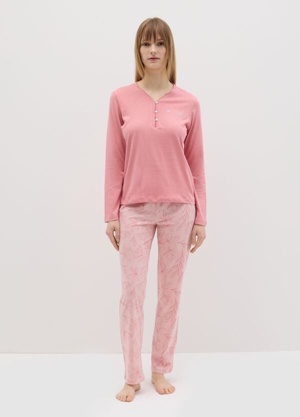 Ovs Pigiama In Cotone Rosa Con Scollo Serafino E Stampa