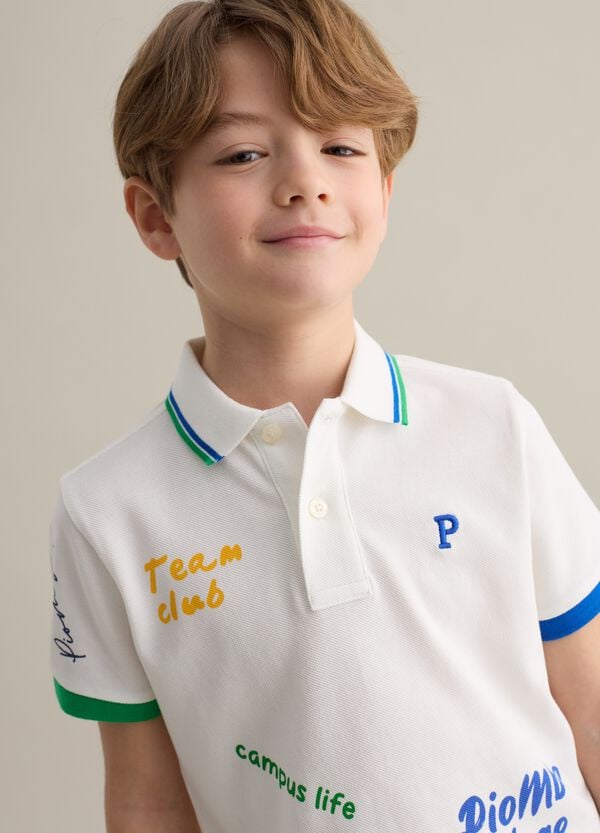 Ovs Polo In Piquet Con Stampa Lettering E Ricamo Logo