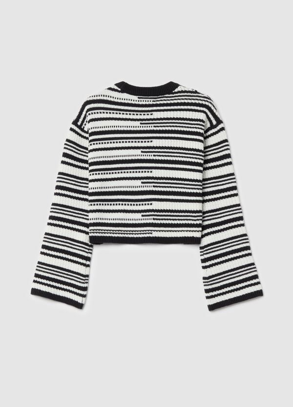Ovs Pullover Crop In Cotone Con Lavorazione A Righe
