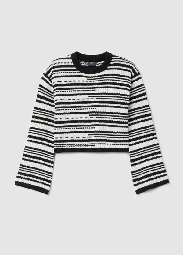 Ovs Pullover crop in cotone con lavorazione a righe