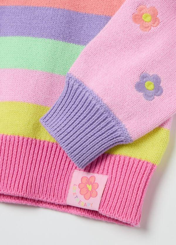 Ovs Pullover In Cotone A Righe Con Ricamo Fiorellini